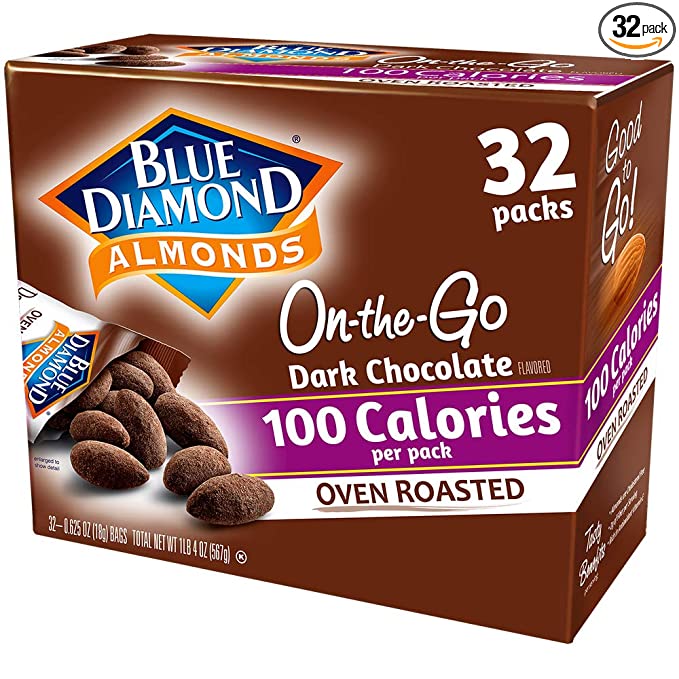  Blue Diamond Almonds Oven Roasted Dark Chocolate Flavored Snack Nuts, 100 Calorie Packs, 32 Count, 20 Ounce (Pack of 1)  - 041570131312