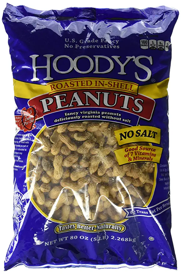  Hoody's In-Shell Classic Roast Peanuts Unsalted 5 Pounds  - 041616040073