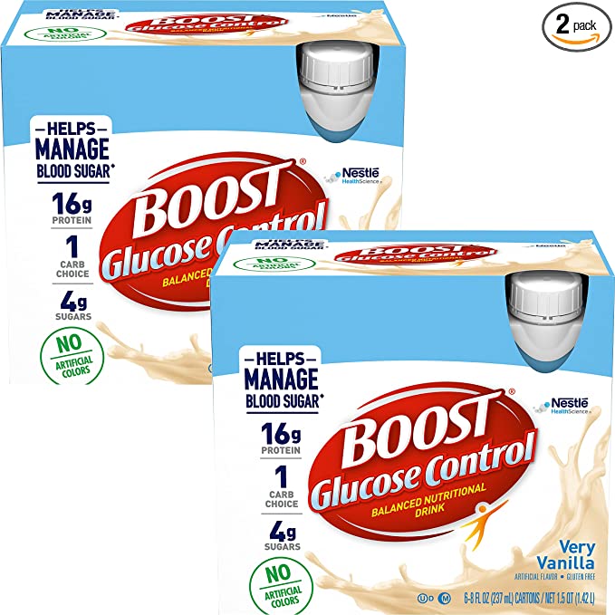  Boost Glucose Control Balanced Nutritional Drink, Very Vanilla, Helps Manage Blood Sugar with No Artificial Colors, 6-8 FL OZ Bottles/Pack (Pack of 2)  - 041679000175