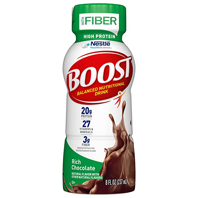  BOOST High Protein with Fiber Complete Nutritional Drink, Rich Chocolate, 8 fl oz Bottle, 24 Pack  - 041679716151