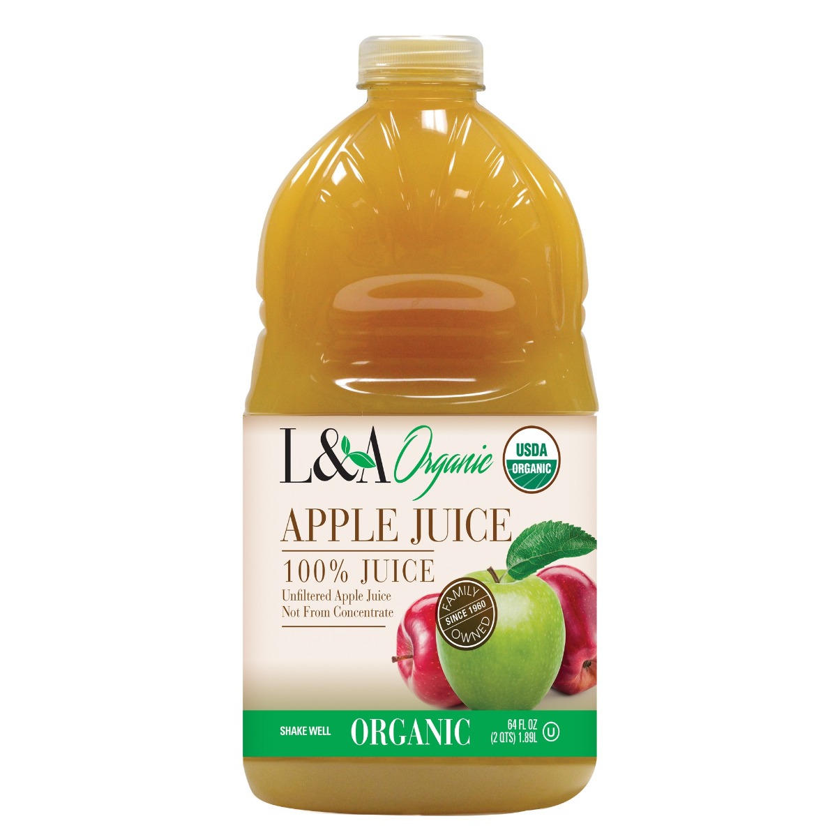 L & A JUICE: Apple Juice Unfiltered Organic, 64 oz - 0041755310075