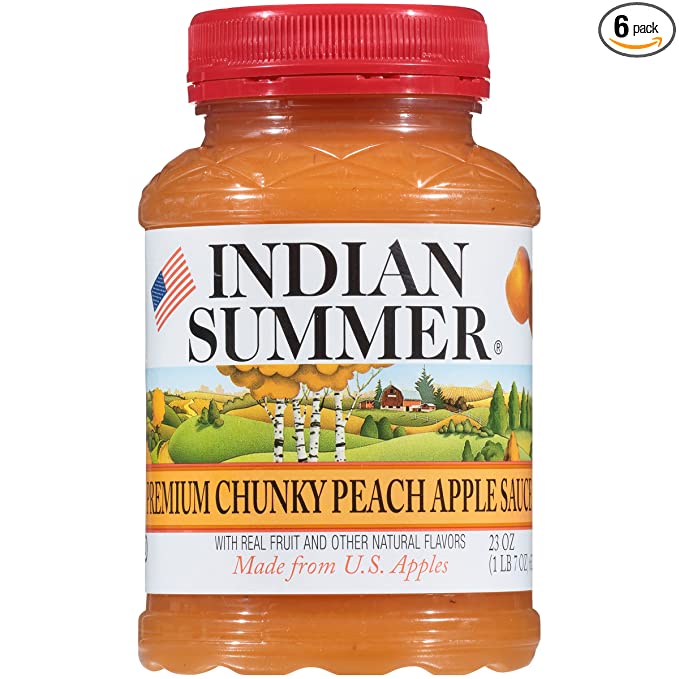  Indian Summer Chunky Peach Applesauce, 23 Ounce (Pack of 6), Made in USA  - 041760096520