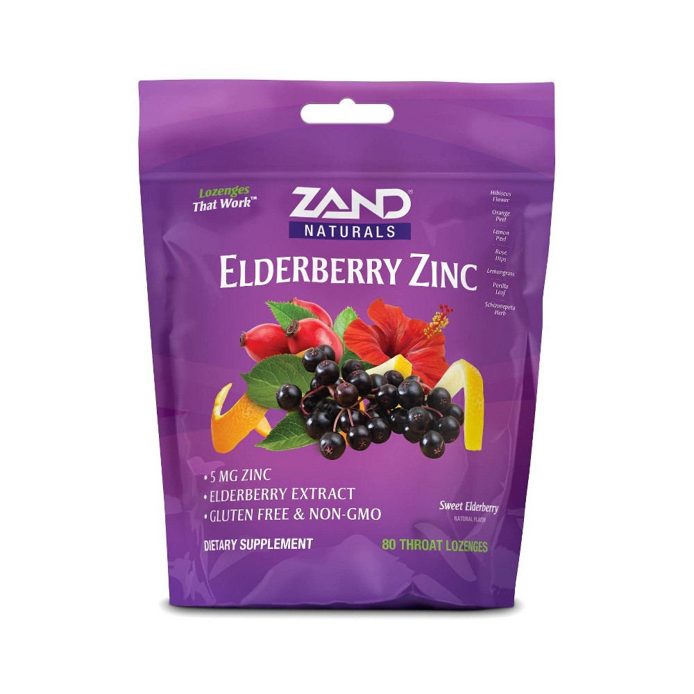 Zand Immunity Elderberry Zinc HerbaLozenge Immune Support Throat Drops No Cane Sugar or Corn Syrup (80 Lozenges) - 041954711420