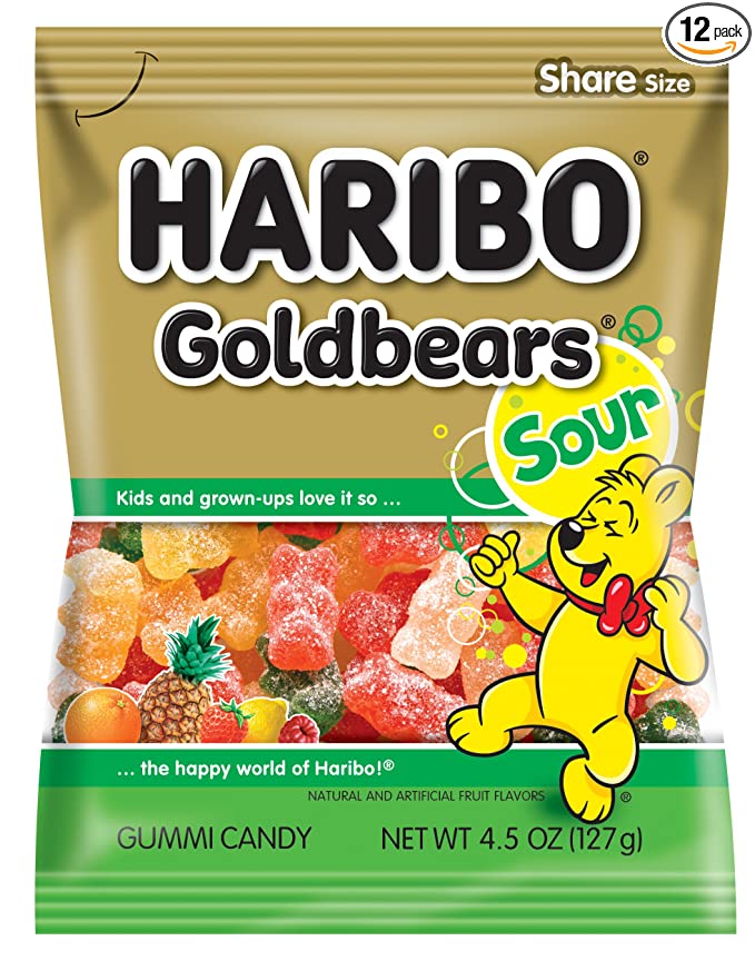  Haribo Gummi Candy, Goldbears Gummi Candy - Sour, 4.5 oz. Bag (Pack of 12)  - 042238312203