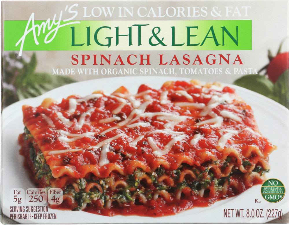 AMY’S: Light & Lean Spinach Lasagna, 8 oz - 0042272000623
