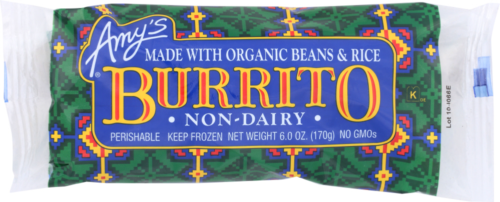 AMYS: Organic Beans and Rice Non-Dairy Burrito, 6 oz - 0042272000708