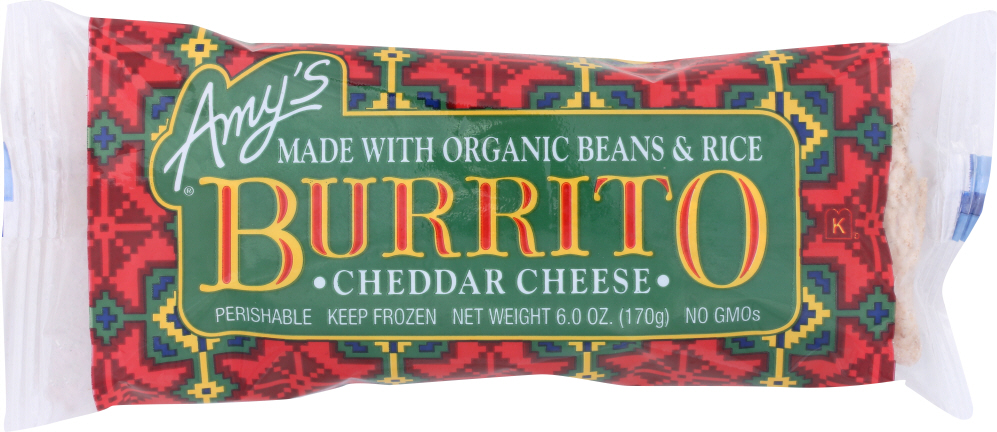 AMY’S: Beans & Rice Cheddar Cheese Burrito, 6 oz - 0042272000715