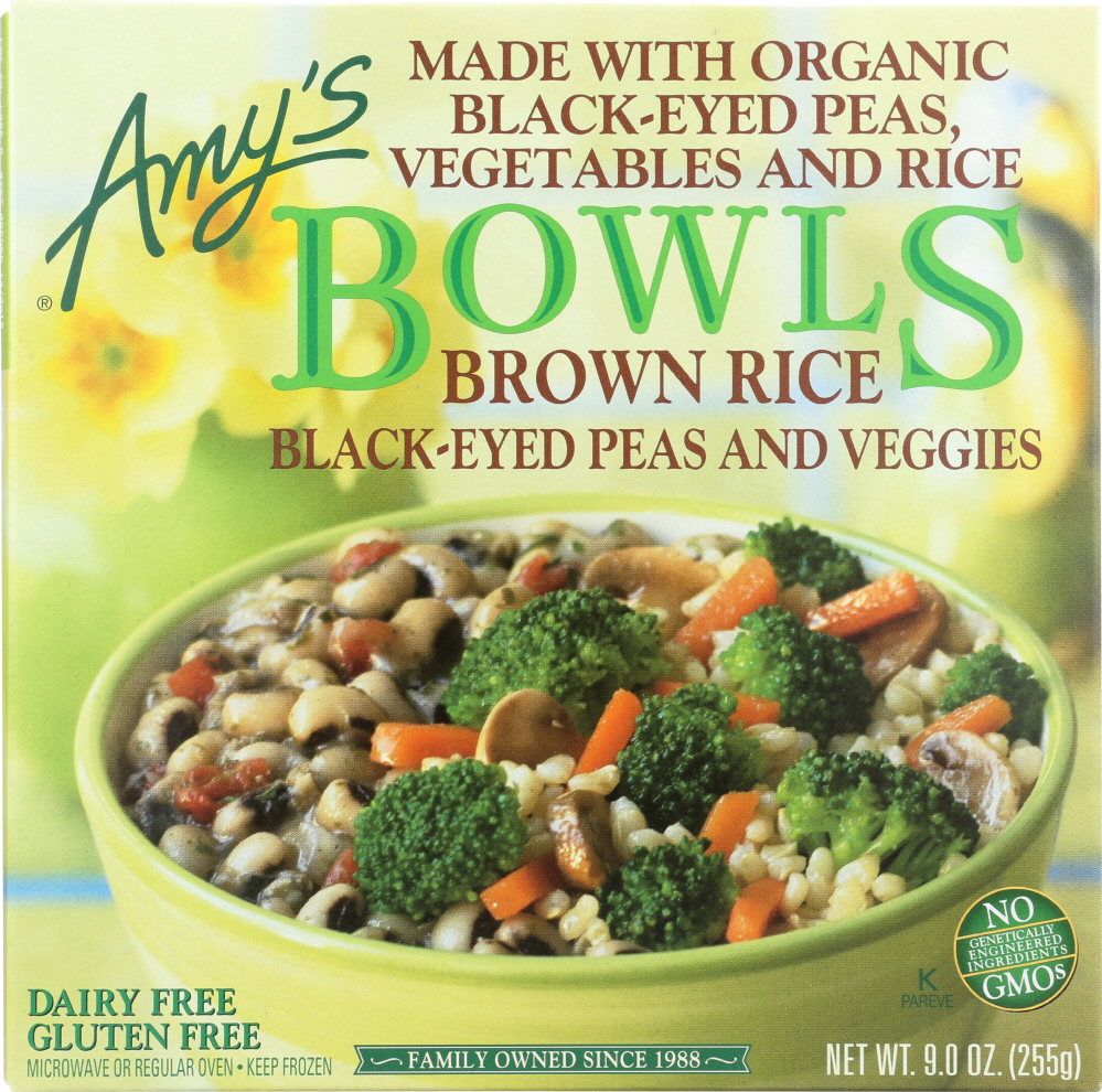 AMY’S: Brown Rice Black-Eyed Peas & Veggies Bowl, 9 oz - 0042272001644