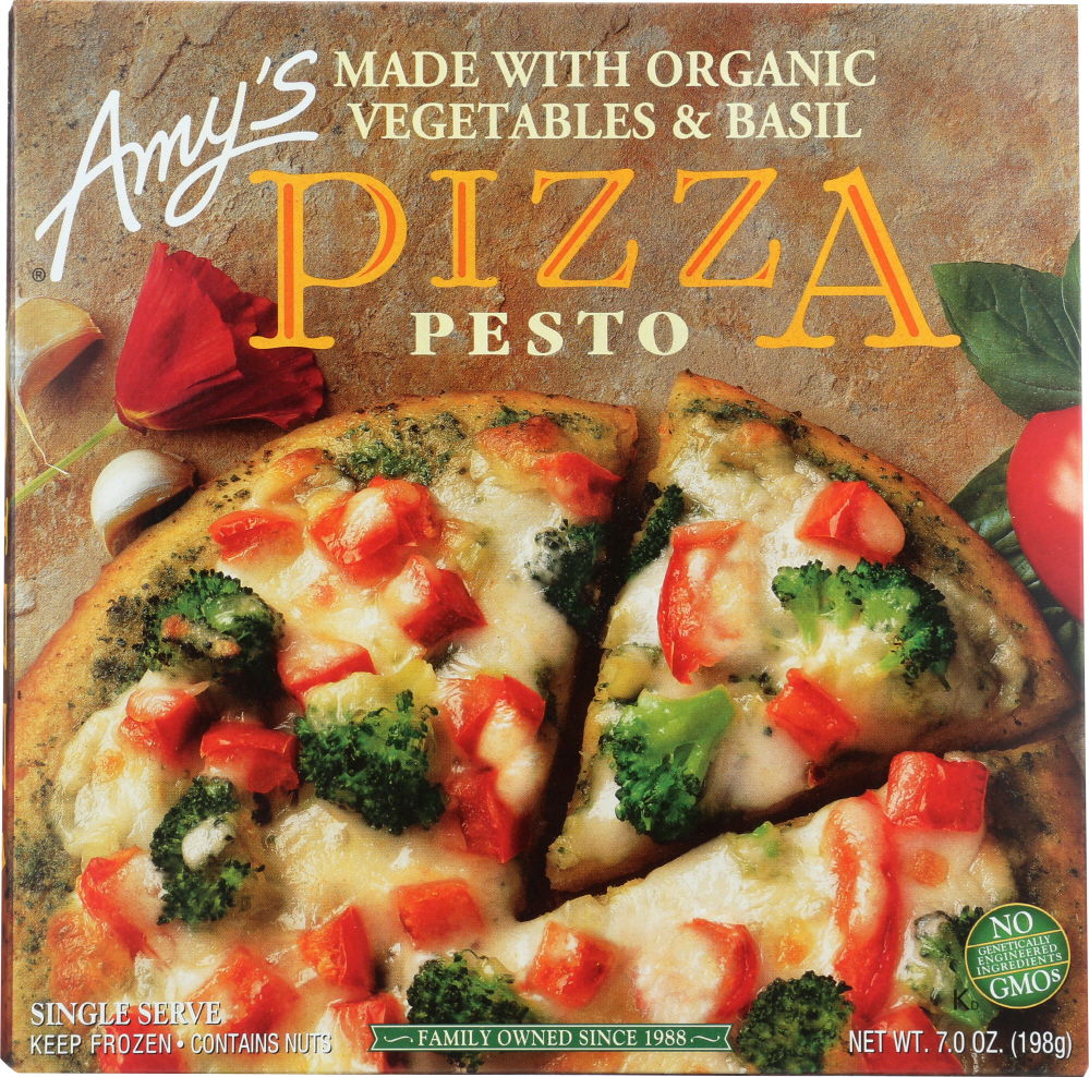 AMY’S: Single Serve Pesto Pizza with Organic Vegetables & Basil, 7 oz - 0042272001972