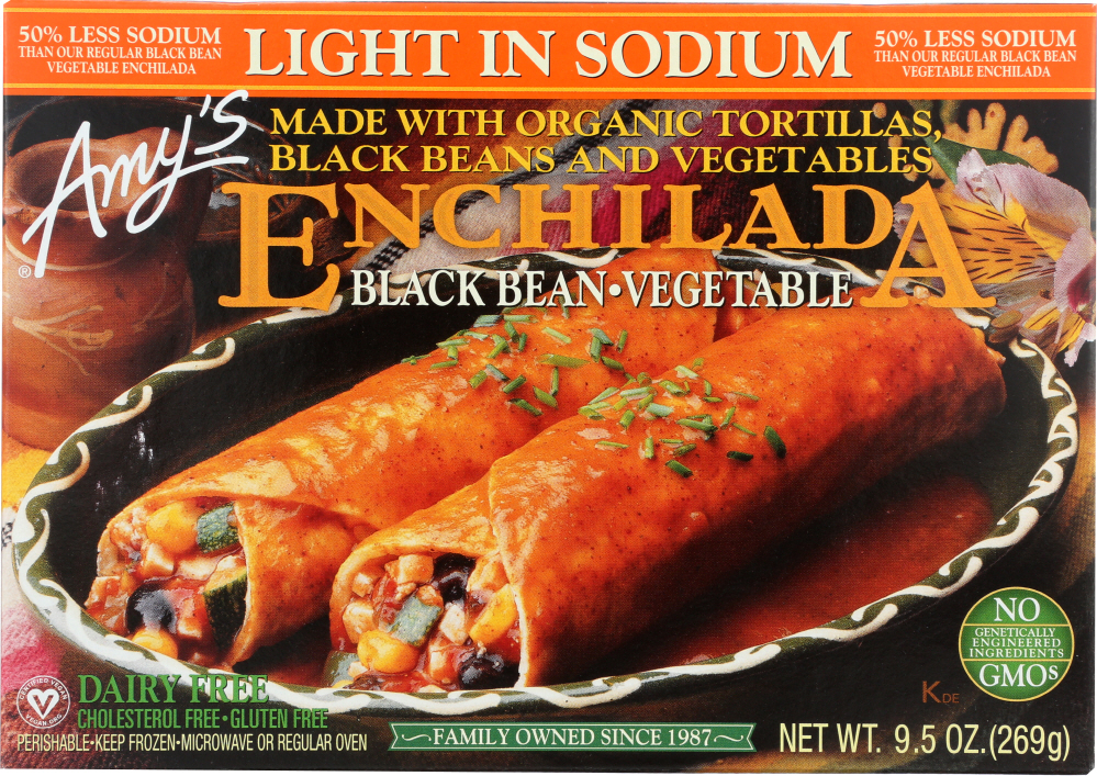 AMY’S: Light in Sodium Black Bean Vegetable Enchilada, 9.5 oz - 0042272002412