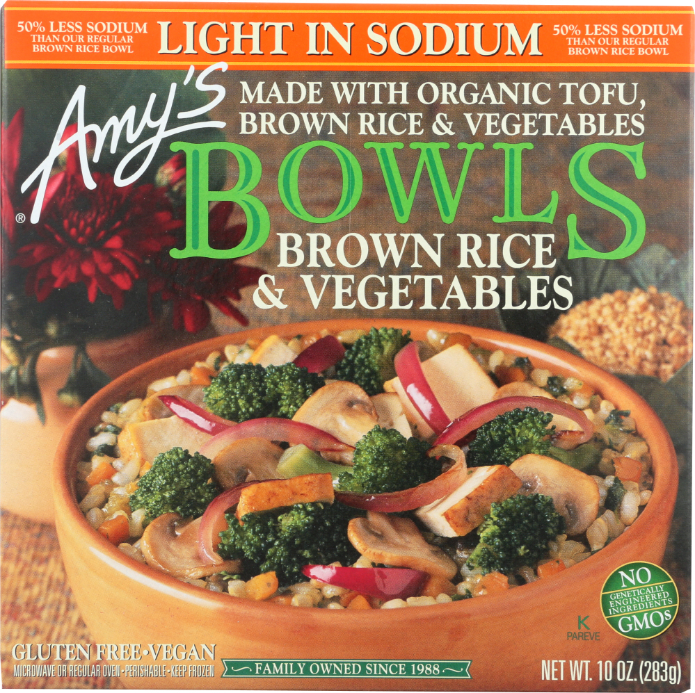 AMY’S: Brown Rice & Vegetables Bowl Light in Sodium, 10 oz - 0042272002436