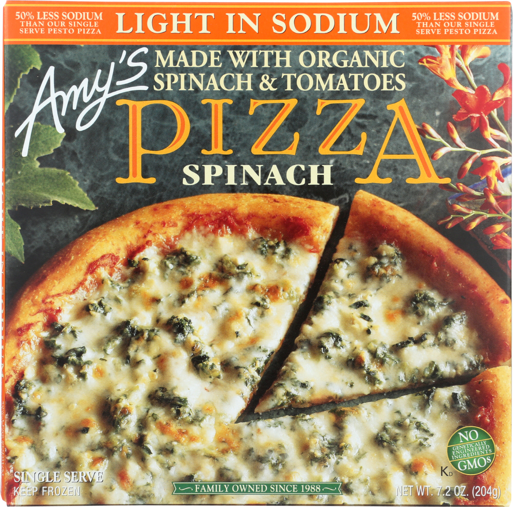 AMY’S: Light in Sodium Single Serve Spinach Pizza, 7.2 Oz - 0042272002597