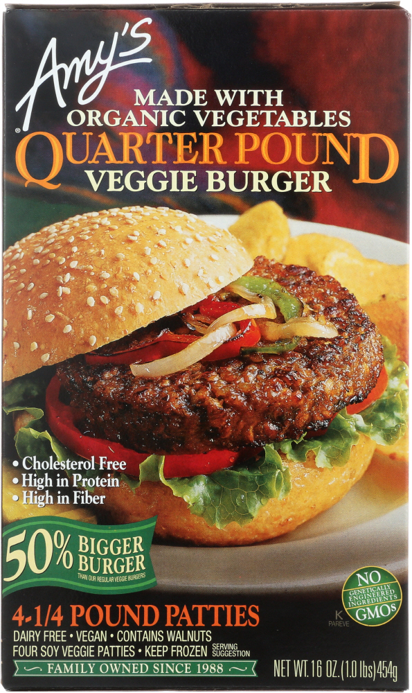 AMY’S: Quarter Pound Veggie Burger, 16 oz - 0042272002825