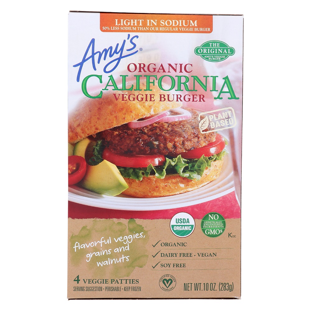 AMYS: Light in Sodium Organic California Veggie Burger, 10 oz - 0042272003440