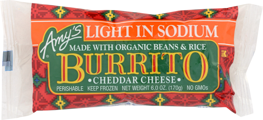 AMYS: Light in Sodium Cheddar Cheese Burrito, 6 oz - 0042272003518