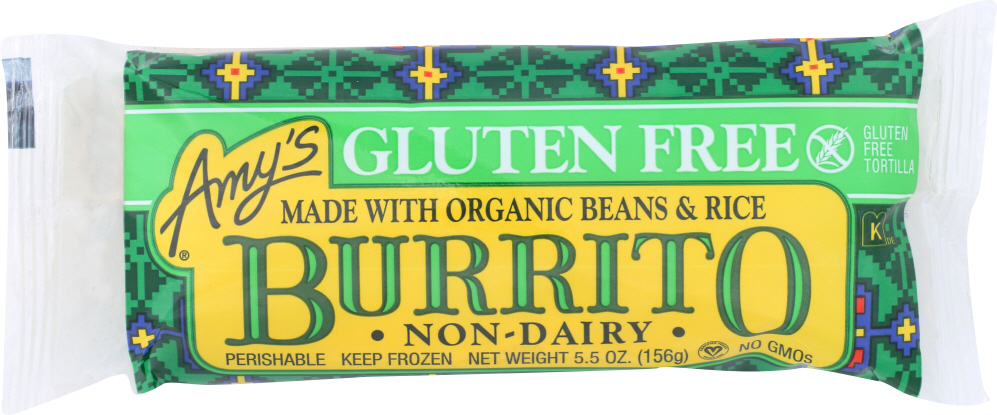AMYS: Bean & Rice Gluten Free Non-Dairy Burrito, 5.5 oz - 0042272003525