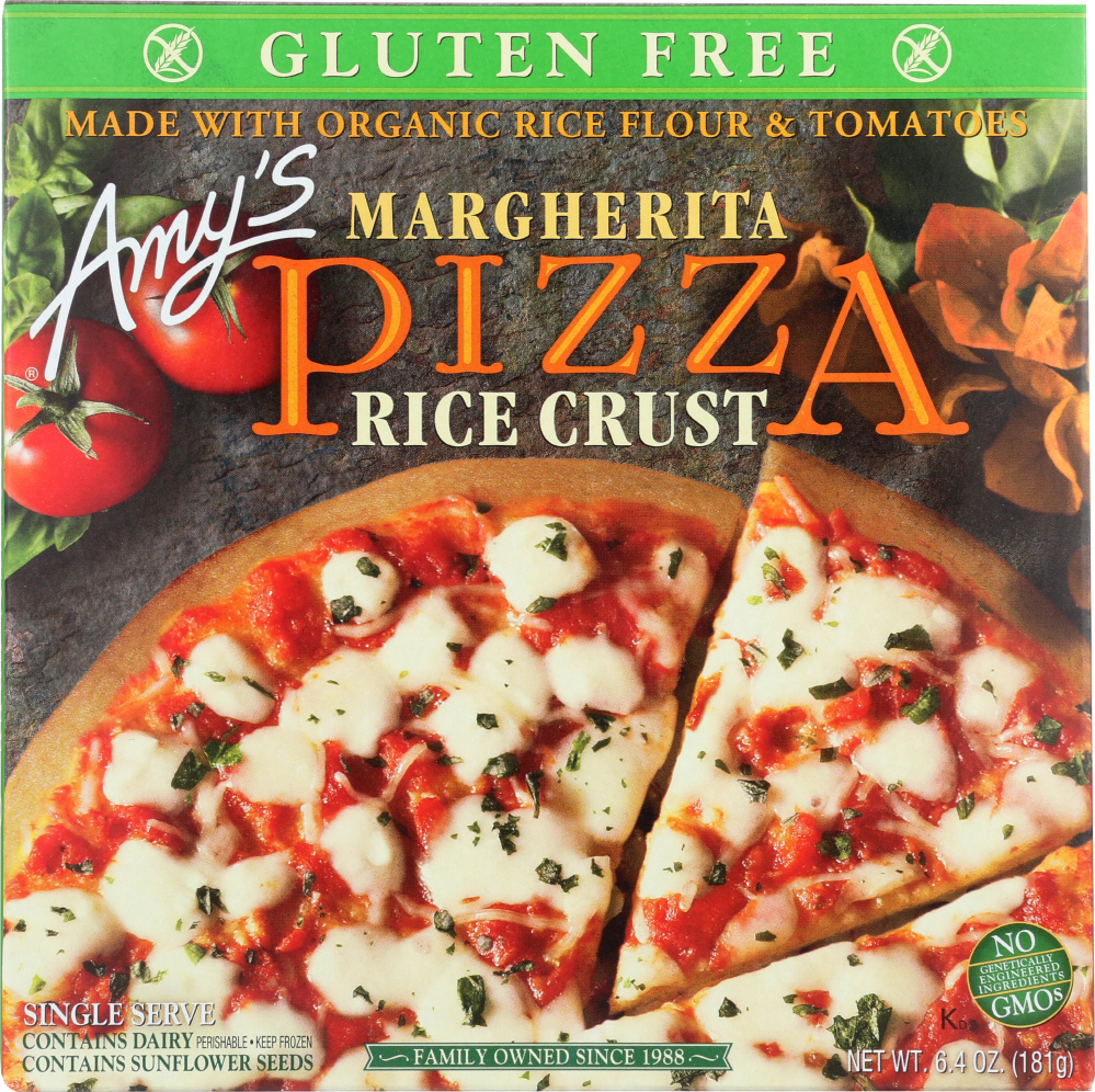 AMYS: Gluten Free Single Serve Margherita Rice Crust Pizza, 6.40 oz - 0042272003846