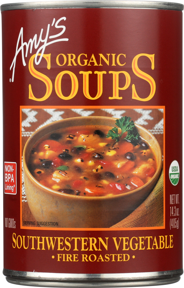 AMY’S: Organic Soup Fire Roasted Southwestern Vegetable, 14.3 oz - 0042272005475