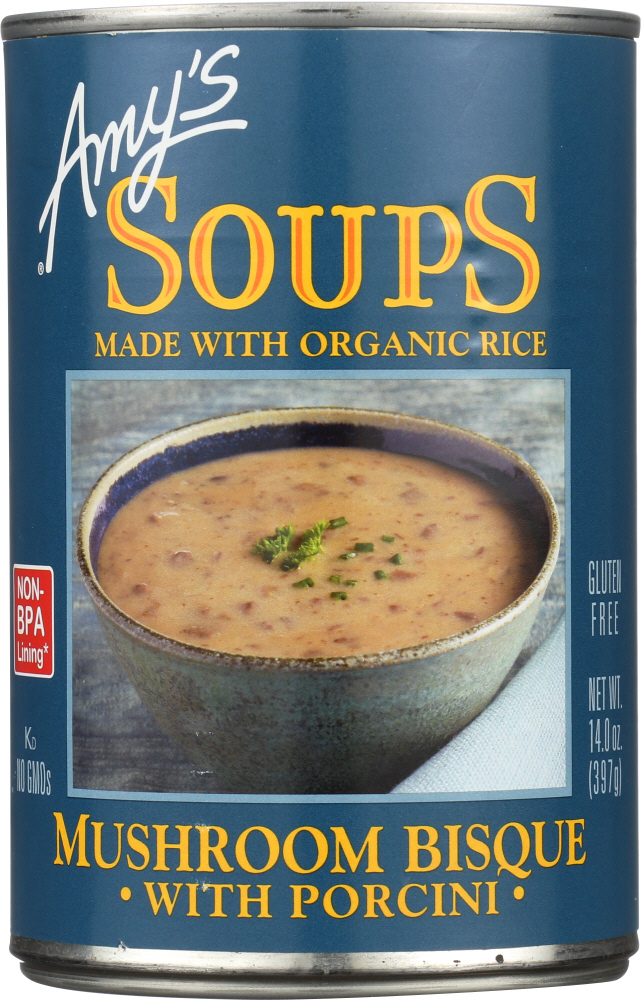 AMY’S: Mushroom Bisque with Porcini Soup, 14 oz - 0042272006267