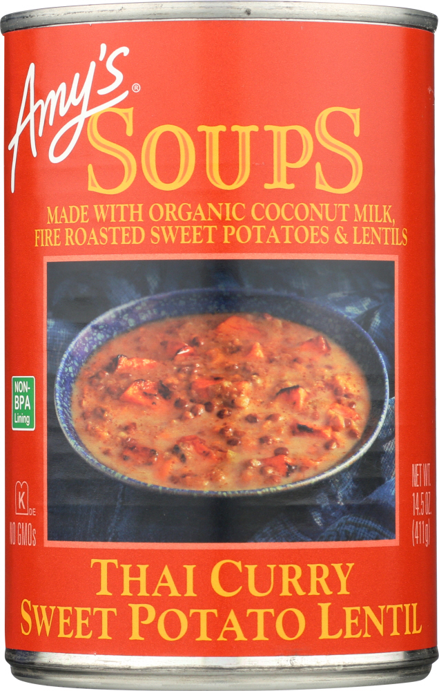 AMYS: Soup Lentil Thai Curry Sweet Potato, 14.5 oz - 0042272007462