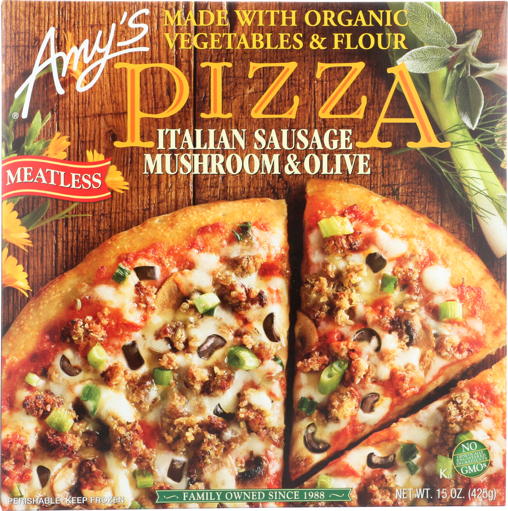 AMY’S: Italian Sausage, Mushroom & Olive Pizza, 15 oz - 0042272008346