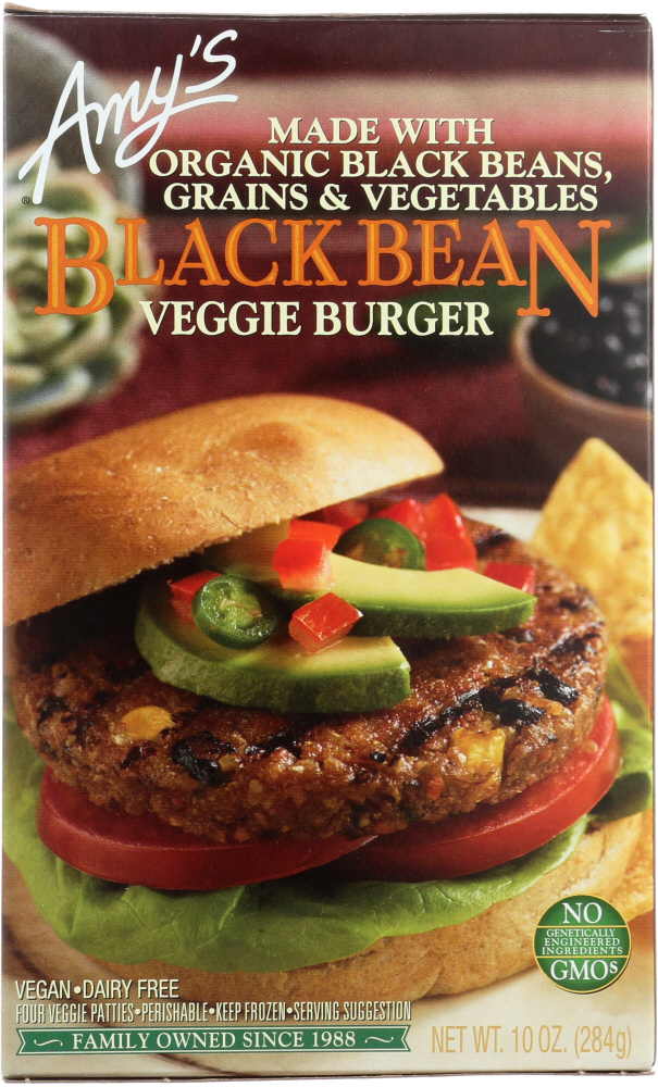 AMYS: Black Bean Veggie Burger, 10 oz - 0042272008360