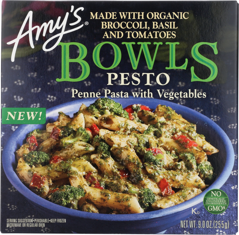 AMYS: Pesto Penne Pasta with Vegetables Bowl, 9 oz - 0042272012213