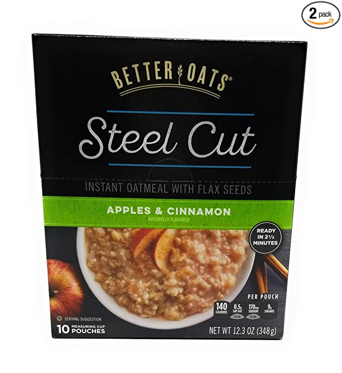  Better Oats Steel Cut Oats with Flax, Apples and Cinnamon, 10 Pouches (Pack of 2) - 042400016045