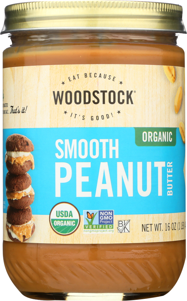 WOODSTOCK: Peanut Butter Smooth Salted Organic, 16 oz - 0042563009113