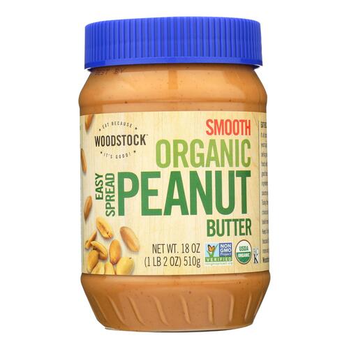 Woodstock Organic Easy Spread Peanut Butter - Smooth - Case Of 12 - 18 Oz. - 042563012816