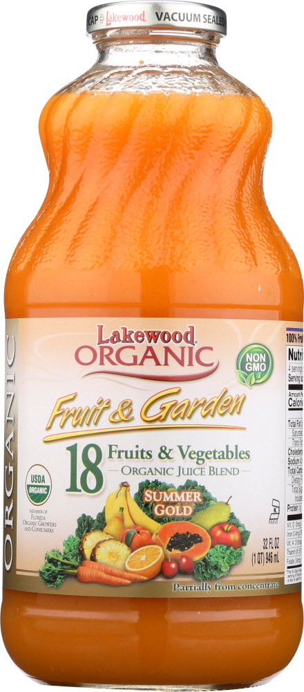 LAKEWOOD: Organic Fruit & Garden Summer Gold Juice, 32 oz - 0042608470557