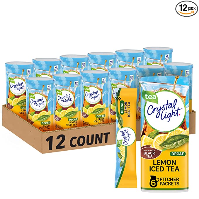  Crystal Light Sugar-Free Decaffeinated Lemon Iced Tea Naturally Flavored Powdered Drink Mix, 6 Count (Pack of 12)  - 043000030981