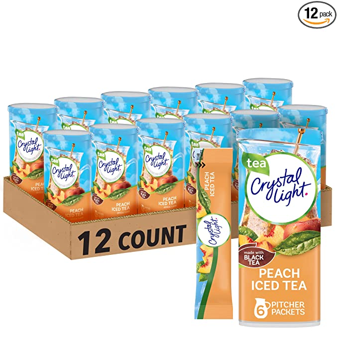  Crystal Light Sugar-Free Peach Iced Tea Low Calories Powdered Drink Mix 72 Count Pitcher Packets, 6 Count (Pack of 12)  - 043000031056