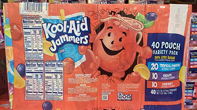  Kool-Aid Jammers Tropical Punch, Grape & Cherry Artifically Flavored Soft Drink Variety Pack, 40 ct Box, 6 fl oz Pouches  - 043000089545