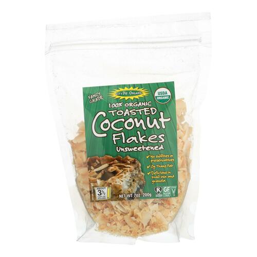LETS DO ORGANICS: 100% Organic Unsweetened Toasted Coconut Flakes, 7 oz - 0043182005234