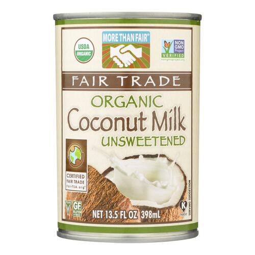 More Than Fair Organic Coconut Milk - Classic Unsweetened - Case Of 12 - 13.5 Fl Oz. - 043182007085