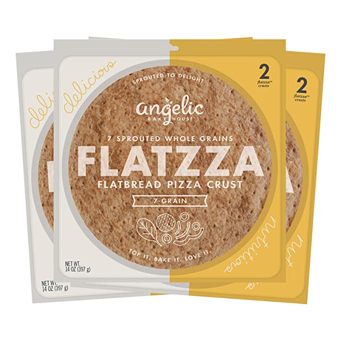  Angelic Bakehouse Flatzza Pack - 14 Ounce, Pack of 3 - Sprouted 7-Grain Flatbread Pizza Crust - Vegan, Kosher and Non-GMO (6 Crusts)  - 043832000312