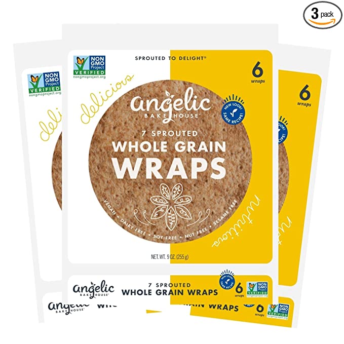  Angelic Bakehouse 7-Grain Wraps / Tortillas â€“ â€“ Sprouted Whole Grain Tortillas â€“ Vegan, Kosher and Non-GMO (18 Wraps), 9 Ounce (Pack of 3)  - 043832000329