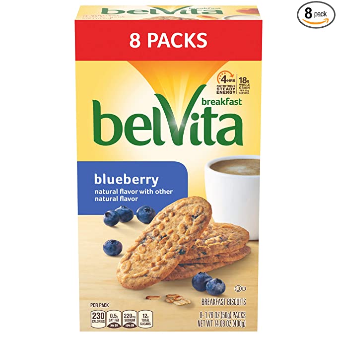  belVita Breakfast Biscuits, Blueberry Flavor, 8 Packs (4 Biscuits Per Pack) - 044000063214