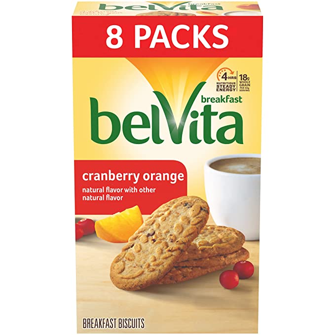 belVita Cranberry Orange Breakfast Biscuits, 8 Packs (4 Biscuits Per Pack) - 044000069667