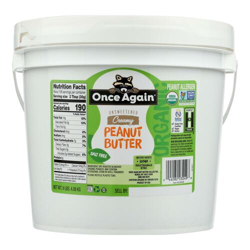 Once Again Organic Creamy Peanut Butter No Salt - Single Bulk Item - 9lb - 044082032498