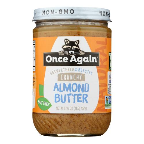 Crunchy Unsweetened & Roasted Salt Free Almond Butter, Crunchy Unsweetened & Roasted - 044082034218