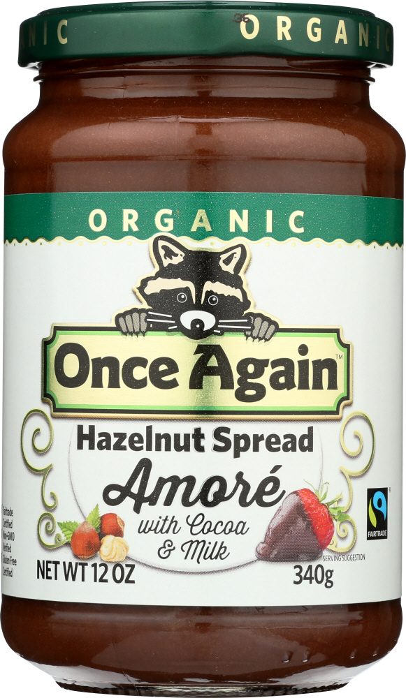  Once Again Organic Hazelnut Spread with Milk Chocolate, 12oz - USDA Organic, Gluten Free, Non-GMO Verified - Glass Jar  - amore