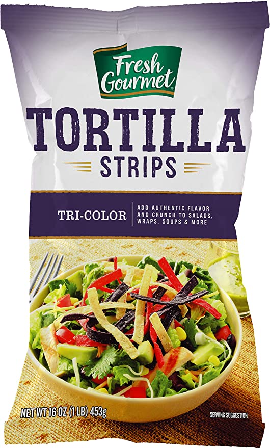 Fresh Gourmet Tri | Color Tortilla Strips | 1 Pound | Low Carb | Crunchy Snack and Salad Topper - 787359556494