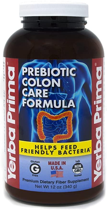  Yerba Prima Prebiotic Colon Care Formula Powder 12 oz - Natural Psyllium Fiber, FOS, Magnesium, Selenium - Non-GMO, Gluten Free, Vegan Daily Supplement for Men & Women  - 046352002040
