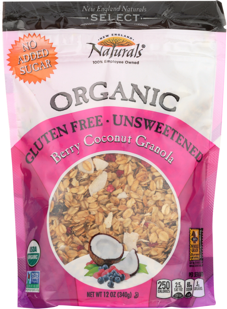 NEW ENGLAND NATURAL: Granola Gluten Free Unsweetened Berry Coconut, 12 oz - 0046689800326
