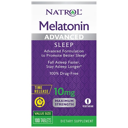 Natrol Advanced Sleep Melatonin 10mg and Vitamin B-6 Sleep Support Time Release Tablets 100ct - 047469072797