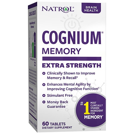 Natrol Cognium Extra Strength Tablets, Brain Health, Keeps Memory Strong, #1 Clinically Studied, Shown to Improve Memory and Recall, Enhances Mental Agility, Safe and Stimulant Free, 200mg, 60 Count (B079TDPPHM) - 047469073404