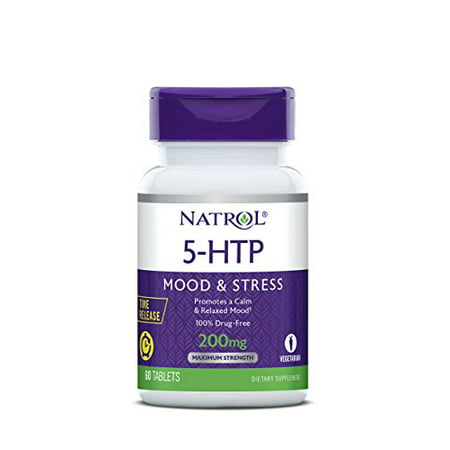 Natrol 5-HTP Time Release tablets, Promotes a Calm Relaxed Mood, Helps Maintain a Positive Outlook, Enables Production of Serotonin, Drug-Free, Controlled Release, Maximum Strength, 200mg, 60 Count - 047469074432