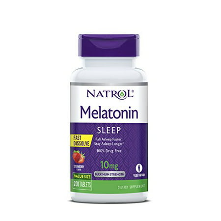 Natrol Melatonin Fast Dissolve Tablets Helps You Fall Asleep Faster Stay Asleep Longer Easy to Take Dissolves in Mouth Faster Absorption Maximum Strength Strawberry Flavor 10mg 200 Count - 047469074456